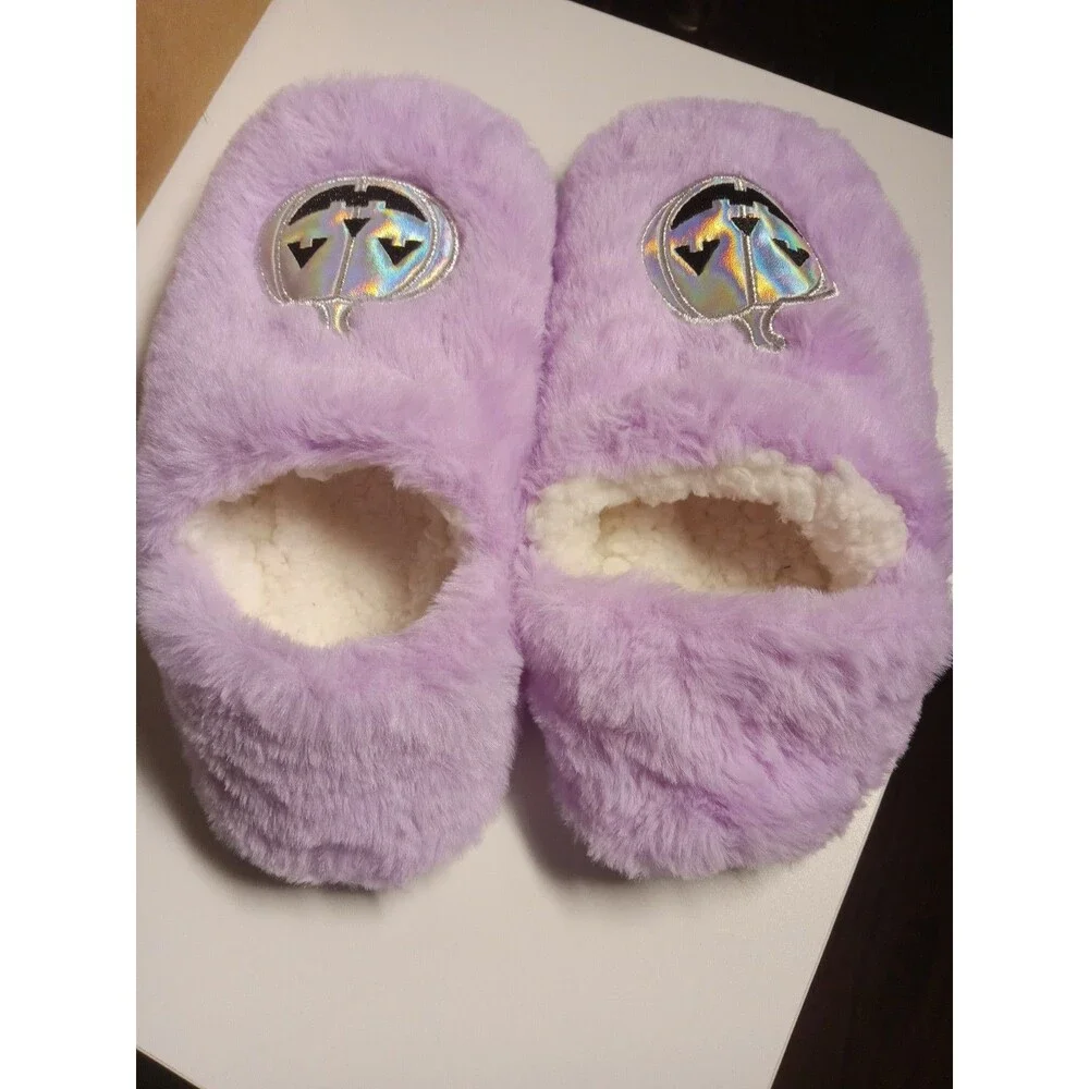 Women's Iridescent Pumpkin Faux Fur Slipper Socks - Purple Silver - Hyde & Eek!
